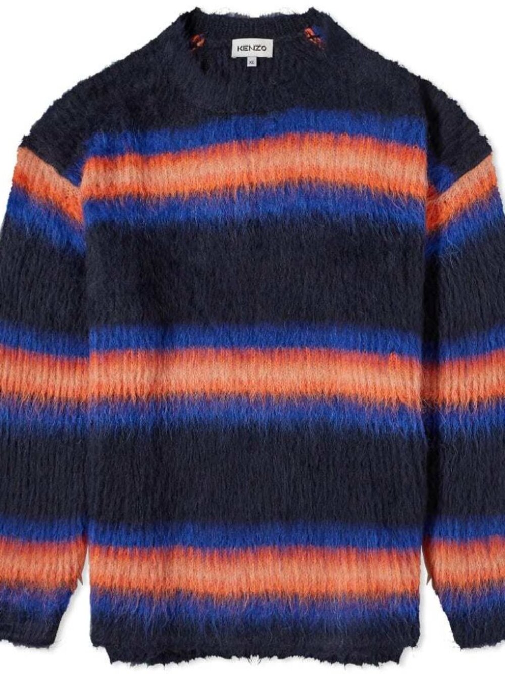 Kenzo Fuzzy Black Sweater with Blue & Orange Stripes XL - Picture 2 of 7